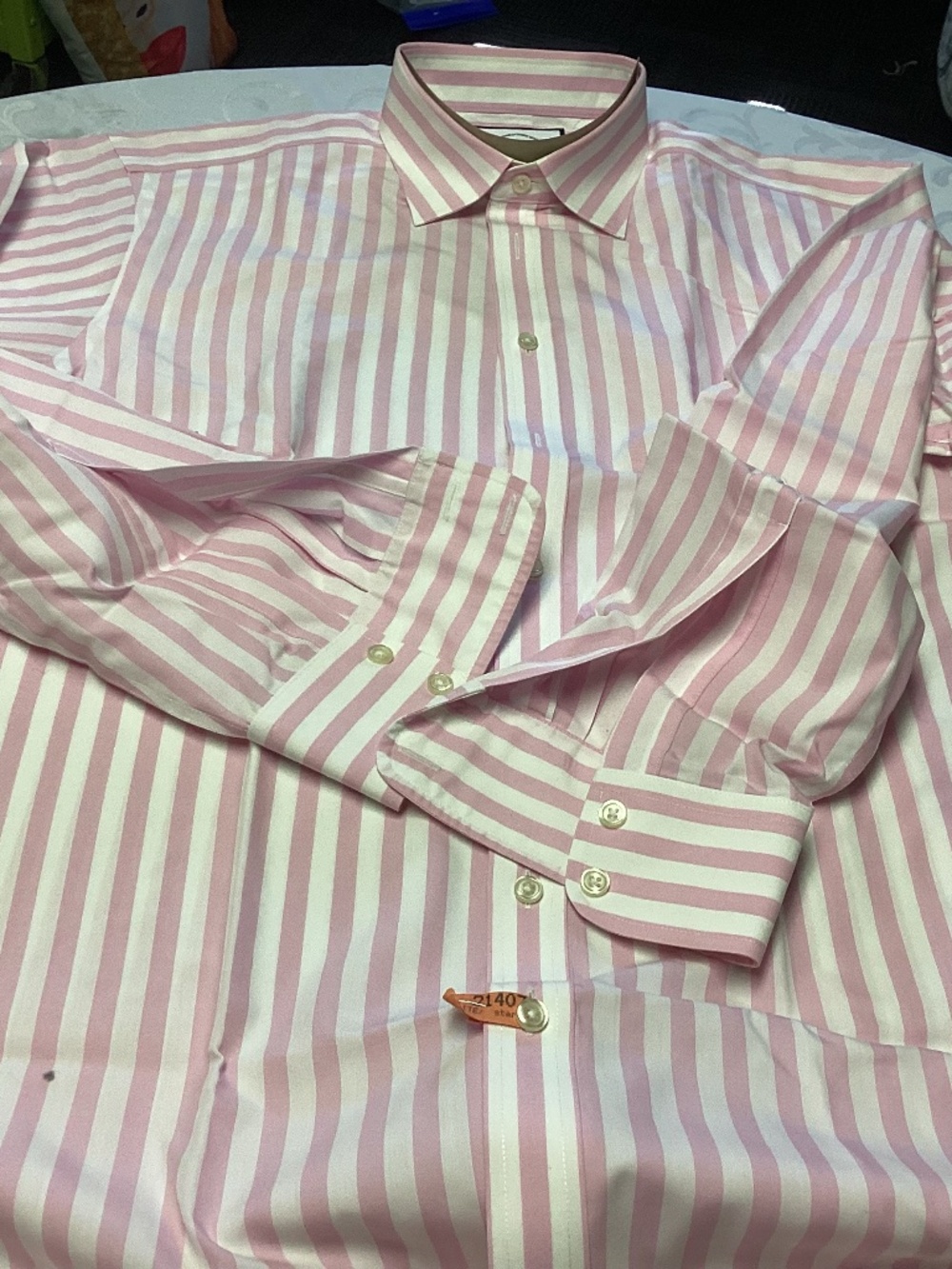 Charles Tyrwhitt mens 100% cotton SHIRT pink / white stripe 16/1/2 35